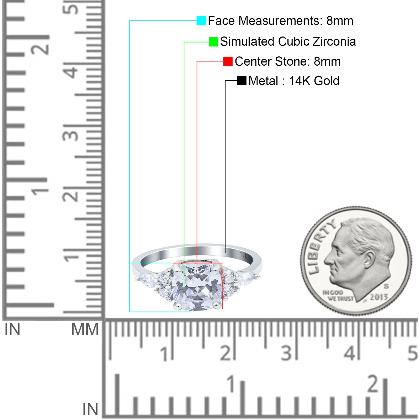 14K Gold Cushion Cut Shape Art Deco Bridal Wedding Engagement Ring Simulated Cubic Zirconia