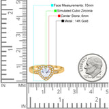 14K Gold Halo Heart Shape Promise Simulated Cubic Zirconia Wedding Engagement Ring