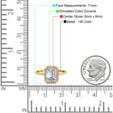 14K Gold Emerald Cut Shape Art Deco Bridal Wedding Engagement Ring Simulated CZ