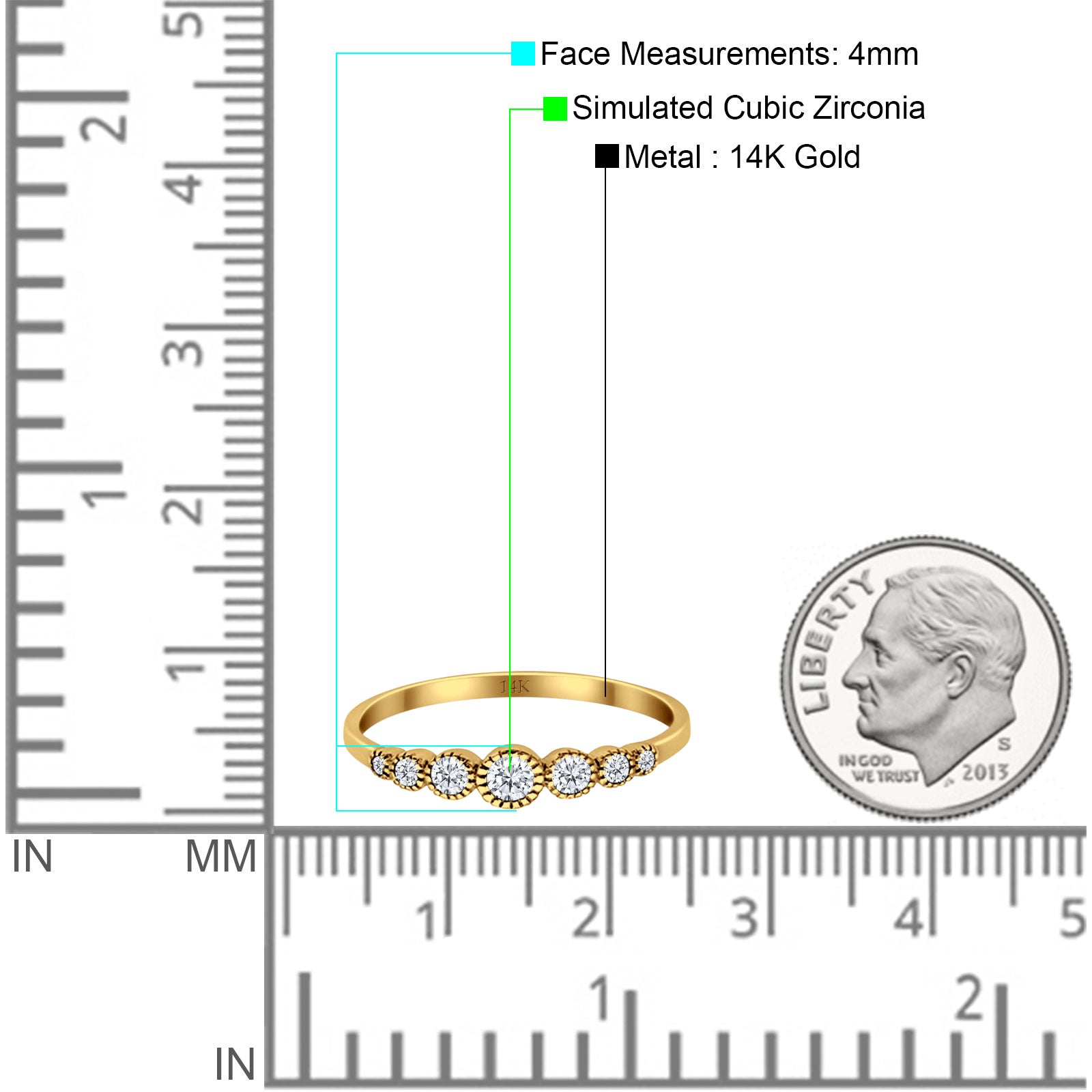 14K Gold Round Half Eternity Petite Dainty Simulated CZ Wedding Engagement Ring
