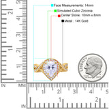 14K Gold Teardrop Pear Shape Bridal Simulated Cubic Zirconia Wedding Engagement Ring