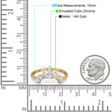 14 K Gold, birnenförmig, gebogenes Band, halbe Ewigkeit, künstlicher CZ, im Labor hergestellter weißer Opal-Ehering
