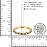 14K Gold Natürlicher Saphir 0,23ct Diamant 3mm Ehering Halb-Ewigkeitsring