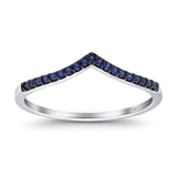 Eheringring aus 14-karätigem Gold, 0,18 ct, rund, 4 mm, F, S2, V-Form, natürlicher blauer Saphir, Chevron-Diamant, halbe Ewigkeit