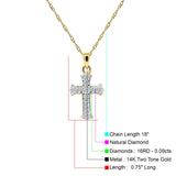 14K Gold 0.09ct Divine Cross Cluster Round Diamond Pendant Chain Necklace 18" Long