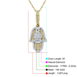 14K Gold 0.22ct Hamsa Hand Charm Pendant Natural Diamond Necklace 18" Long