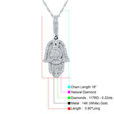 14K Gold 0.22ct Hamsa Hand Charm Pendant Natural Diamond Necklace 18" Long