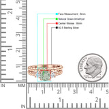 Zweiteiliger Braut-Verlobungsring mit drei Steinen und runden Perlen aus natürlichem grünem Amethyst und Prasiolith