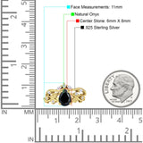 Zweiteiliger birnenförmiger, tropfenförmiger Brautring aus natürlichem schwarzen Onyx aus 925er Sterlingsilber