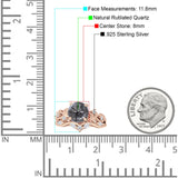 Runder Art-Deco-Brautring aus natürlichem Rutilquarz mit Infinity-Blatt-Design aus 925er Sterlingsilber