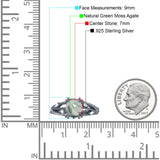 Runder Verlobungsring mit geteiltem Schaft, natürlicher grüner Moosachat aus 925er Sterlingsilber