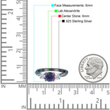 Runder Alexandrit-Laborring mit drei Steinen aus 925er-Sterlingsilber