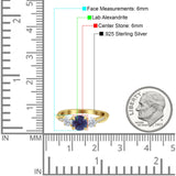 Runder Alexandrit-Laborring mit drei Steinen aus 925er-Sterlingsilber