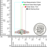 Runder natürlicher grüner Moosachat-Birnentropfen-Verlobungsring aus 925er Sterlingsilber