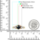 Round Natural Black Onyx Pear Teardrop Engagement Ring 925 Sterling Silver