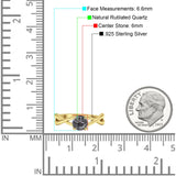 Solitärring mit rundem geteiltem Schaft, natürlicher Rutilquarz aus 925er Sterlingsilber