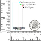 Knospender Weiden-Solitärring, rund, natürlicher grüner Moosachat, 925er Sterlingsilber