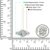 Ring mit zwei Sonnenblumen-Design, rund, natürlicher grüner Moosachat, 925er-Sterlingsilber