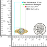 Ring mit zwei Sonnenblumen-Design, rund, natürlicher grüner Moosachat, 925er-Sterlingsilber