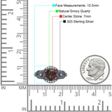 Ring aus 925er-Sterlingsilber mit zwei Sonnenblumen-Designs, runder natürlicher Schokoladen-Rauchquarz