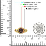 Ring aus 925er-Sterlingsilber mit zwei Sonnenblumen-Designs, runder natürlicher Schokoladen-Rauchquarz