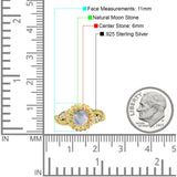 Sonnenblumen-Ring, unendlich gedreht, rund, natürlicher Mondstein, 925er Sterlingsilber