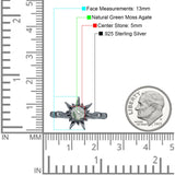 Sonnenring runder natürlicher grüner Moosachat aus 925er Sterlingsilber