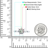 Sonnenring runder natürlicher grüner Moosachat aus 925er Sterlingsilber