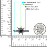 Sonnenring runder natürlicher schwarzer Onyx aus 925er Sterlingsilber