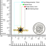 Sonnenring runder natürlicher schwarzer Onyx aus 925er Sterlingsilber