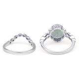 Vintage Style Round Natural Green Amethyst Floral Bridal Set Engagement Ring