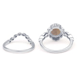 Vintage Style Round Natural Smoky Quartz Floral Bridal Set Engagement Ring