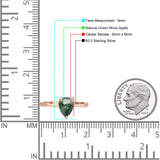Tropfenförmiger, birnenförmiger, versteckter Halo-Verlobungsring aus natürlichem grünen Moosachat