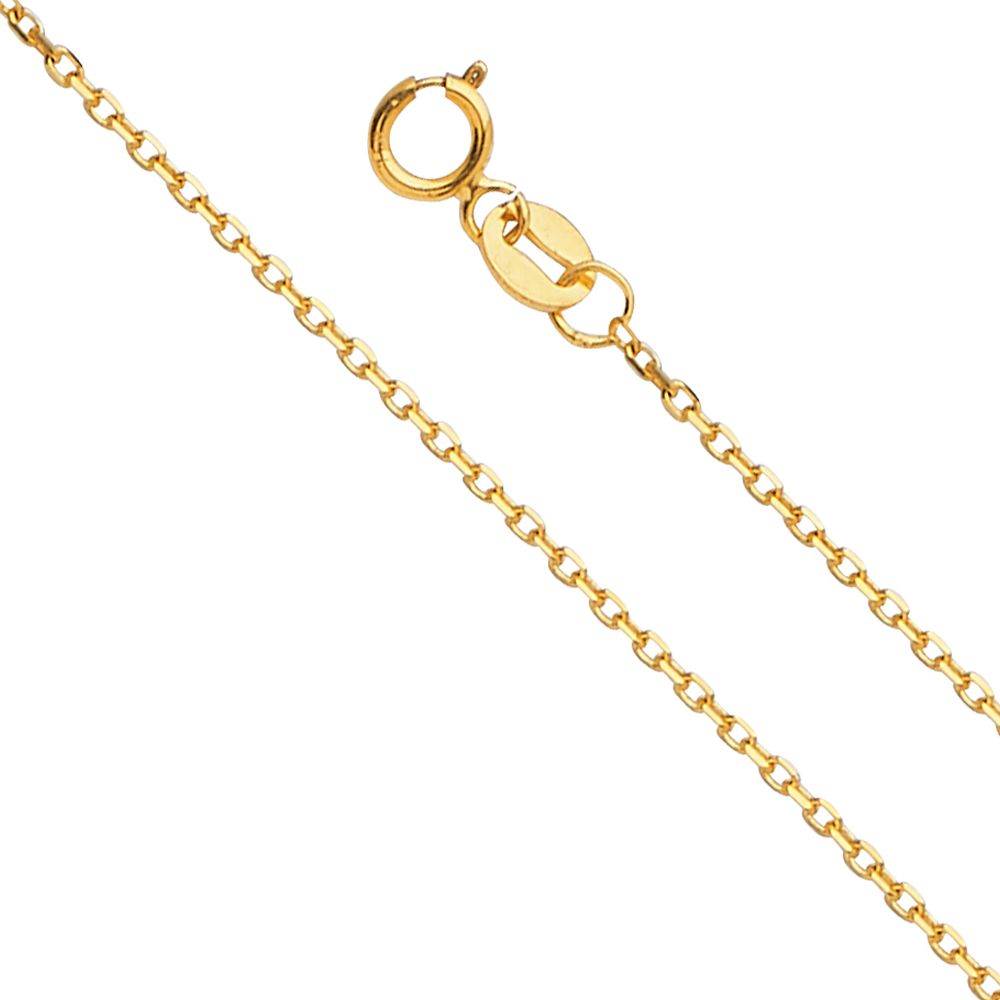 14K Yellow Gold Cats Pendant 16mmX16mm With 16 Inch To 22 Inch 1.2MM Width Angle Cut Oval Rolo Chain Necklace