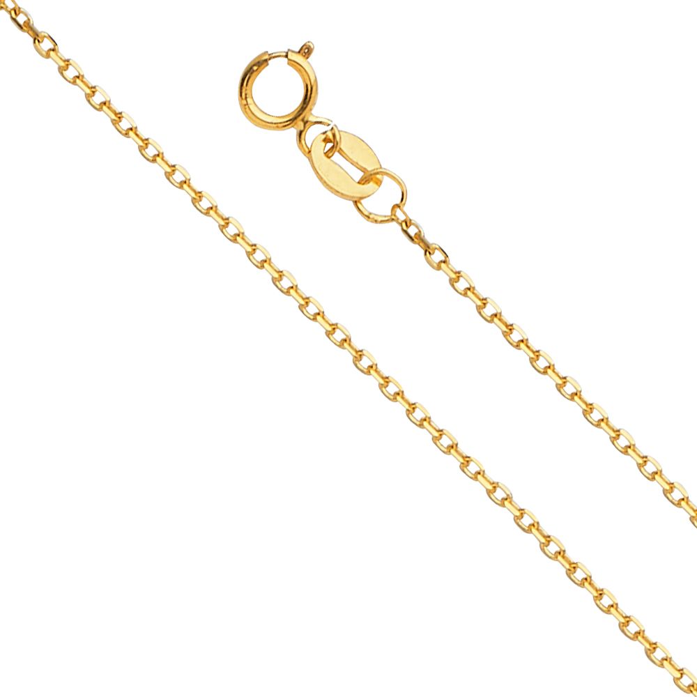14K Yellow Gold Fish Pendant 23mmX14mm With 16 Inch To 22 Inch 0.9MM Width Angle Cut Oval Rolo Chain Necklace