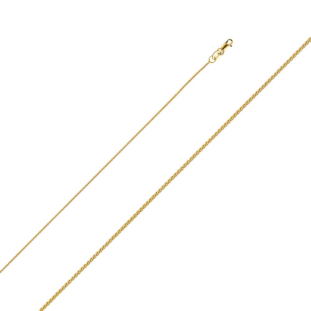 14K Yellow Gold CZ Infinity Pendant 28mmX9mm With 16 Inch To 24 Inch 0.9MM Width Wheat Chain Necklace