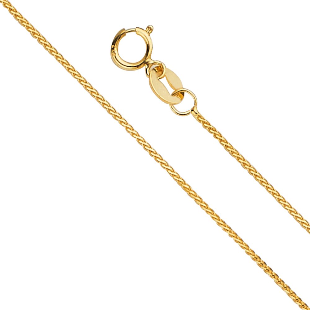 14K Yellow Gold CZ Infinity Pendant 28mmX9mm With 16 Inch To 24 Inch 0.8MM Width D.C. Round Wheat Chain Necklace