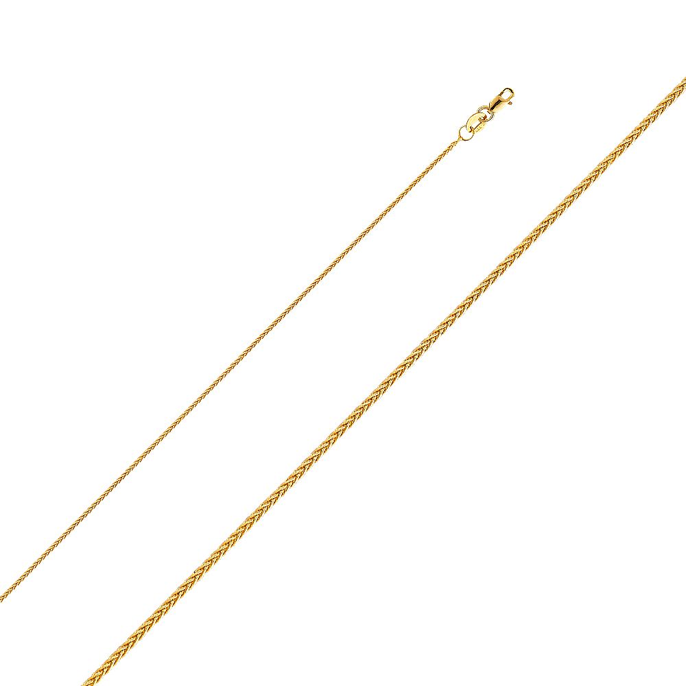 14K Tri Color Gold Te-Amo Pendant 25mmX20mm With 16 Inch To 18 Inch 1.1MM Width Wheat Chain Necklace