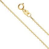 14K Yellow Gold Engravable CZ Round Pendant 25mmX19mm With 16 Inch To 22 Inch 1.2MM Width Angle Cut Oval Rolo Chain Necklace