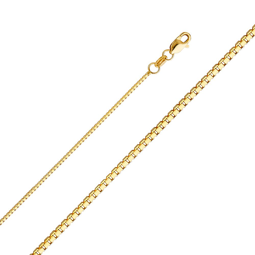 14K Yellow Gold Elephant Charm for Mix&Match Pendant 17mmX11mm With 16 Inch To 24 Inch 1.0MM Width Box Chain Necklace