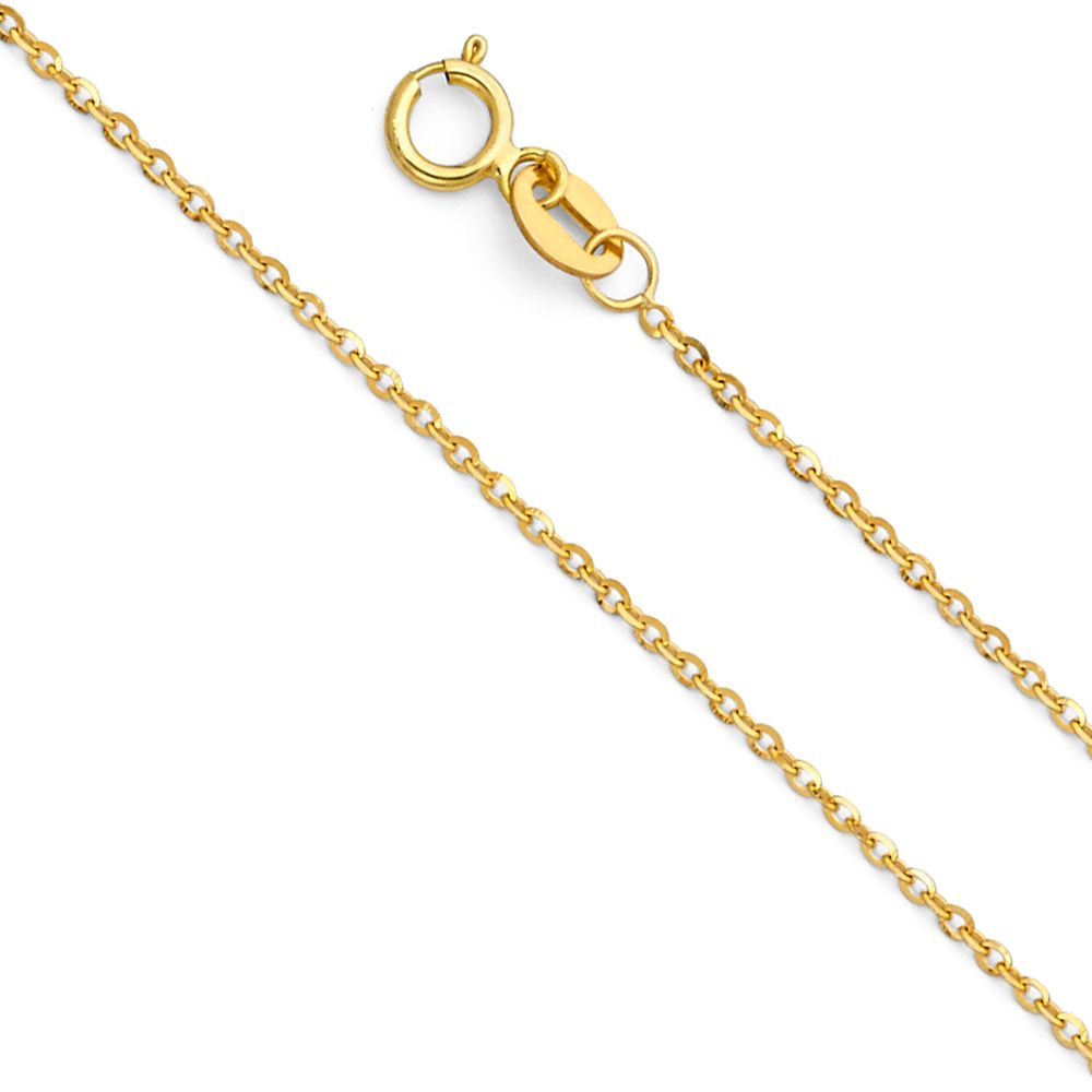 14K Yellow Gold Effiel Charm for Mix&Match Pendant 24mmX6mm With 16 Inch To 22 Inch 1.2MM Width Side DC Rolo Cable Chain Necklace