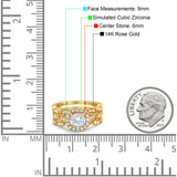 14K Gold Halo Art Deco dreiteilige runde Form Verlobungs-Braut-Set Ringband simuliert CZ