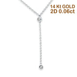 14K Gold 0.06ct Round Diamond Drop Lariat Pendant Necklace 18" Long