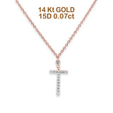 14K Gold 0.07ct Round Diamond Cross Pendant Necklace 18" Long