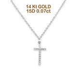 14K Gold 0.07ct Round Diamond Cross Pendant Necklace 18" Long