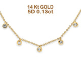 14K Gold 0.13ct 5 Round Diamond Pendant Necklace 18" Long