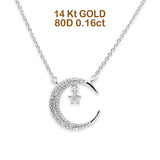 14K Gold 0.16ct Round Diamond Crescent Moon Pendant Necklace 18