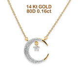 14K Gold 0.16ct Round Diamond Crescent Moon Pendant Necklace 18"