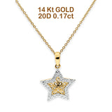 14K Gold 0.17ct Diamond Filigree Star Pendant Necklace 18" Long