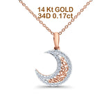 14K Gold .17ct G SI Diamant Halbmond Anhänger Halskette 18" Kette